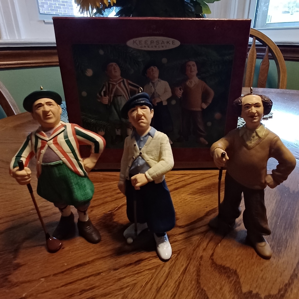 NIB 3 Stooges Hallmark Keepsake Ornaments Dated 2000 - Golf Themed